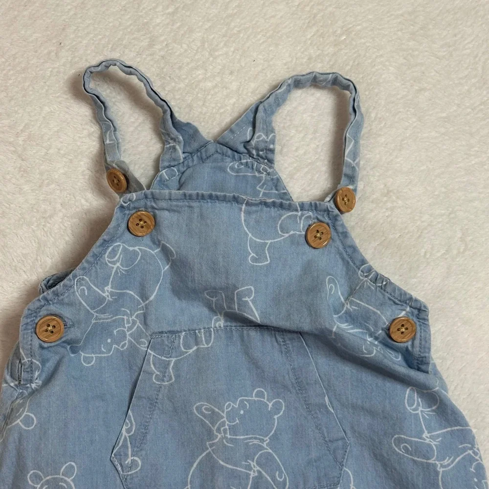 Disney Baby Winnie The Pooh Romper 6-9M Blue Chambray Overalls Sunsuit